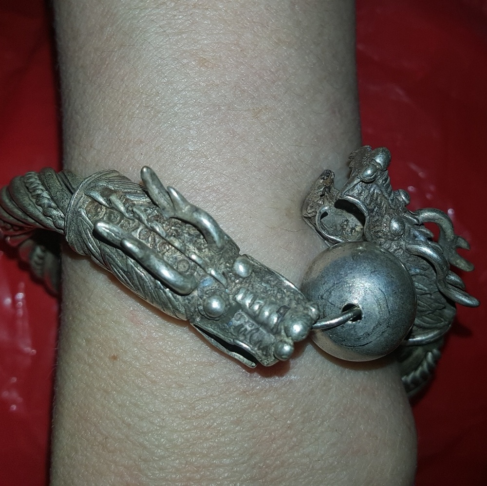 Artisan Dragon Tibet & Hmong TribalSilver Bracelet